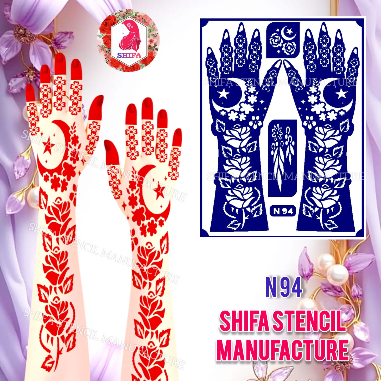 N 94 Rose Garden & Starry Night Henna Stencil Sticker Overview Henna Stencil - Shifa Stencil